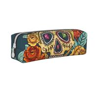 Day of The Dead Skull Pencil Case Leather Simple Zipper Pencil Bag, Color 8, 21 x 5 x 5.5 cm