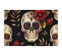 Day of the Dead Skull Placemats, Set of 6 Table Mats for Dining Tables, 12×18 Inches Anti-Skid Heat Resistant Kitchen Table Place Mats