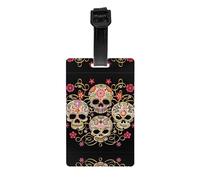 Day of The Dead Skull Print Luggage Tags with Full Back Privacy Cover - Bright Suitcase Identifier for Travel, Cruise & More