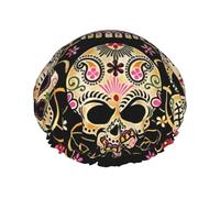 Day Of The Dead Skull Print Shower Cap for Women & Men - Reusable, Double Layer, Breathable, Hair Bath Cap One Size