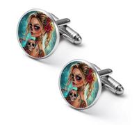 Day of The Dead Skull Shirt Cufflinks Round Cuff Links for Business Wedding Party Father's Day Gift 1.7cm