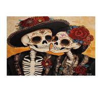 Day of the Dead Skull Skeleton Couple Placemats Heat Resistant Washable Oxford Cloth Table Mats Set of 4 Home Kitchen Decoration, Easy to Clean