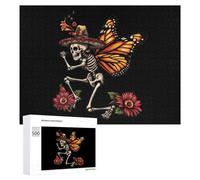 Day of The Dead Skull Skeleton Monarch Butterfly Jigsaw Puzzles for Adult Family Activities Games Home Decor Puzzle 500 PCS