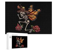 Day of The Dead Skull Skeleton Monarch Butterfly Jigsaw Puzzles for Adult Family Activities Games Home Decor Puzzle 300 PCS