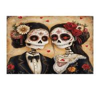 Day of the Dead Skull Skeleton Placemats Heat Resistant Washable Oxford Cloth Table Mats Set of 4 Home Kitchen Decoration, Easy to Clean