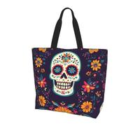 Day Of The Dead Skull Tote Bag Women's Shoulder Handbags Skeleton Flower Shopping Bags Water-Resistant Large Handbag with Inner Pocket for Work Travel School
