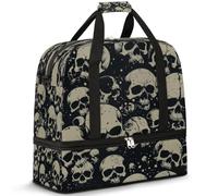 Day of The Dead Skull Travel Duffel Bag for Women Men, Vintage Skull Foldable Sports Gym Bag Weekend Overnight Totes Carry on Cabin Bag with Shoes Compartment