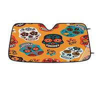 Day Of The Dead Skull Windshield Sun Shade Mexican Skull Car Windshield Sun Shade Foldable UV Cover Screen Front Window Sunshade 140cm x 70cm