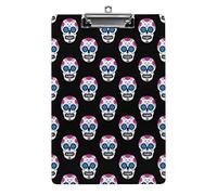 Day of The Dead Skull with Floral A4 Size Clipboard Funny Aesthetic Working Studying Letter Standard Clip Board 12.5×8.5 in Hardboard for School Classroom Kids Writing Drawing