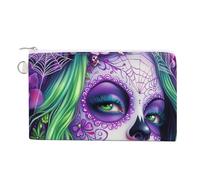 Day of The Dead Skull Woman Coin Purse Canvas Change Pouch Small Organizer Bags Zippered Coin Case for Women Men
