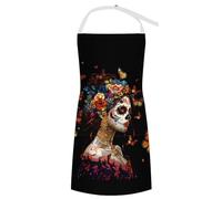 Day of The Dead Skull Woman Monarch Butterfly Adult Apron Adjustable Kitchen Cooking Aprons Durable Bib Apron Chef Apron with Pockets