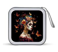 Day of The Dead Skull Woman Monarch Butterfly CD Case Portable DVD Storage Small CD Holder Organizer for Home Travel