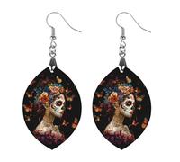 Day of The Dead Skull Woman Monarch Butterfly Earrings for Women Wooden Earrings Pendant Apricot Shaped Drop Earrings Jewelry