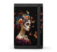 Day of The Dead Skull Woman Monarch Butterfly Trifold Wallets Slim Coin Purse Credit Card Holder Wallet Money Clip for Women Men