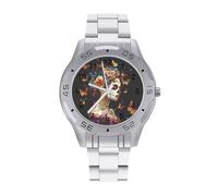 Day of The Dead Skull Woman Monarch Butterfly Watches for Men Business Dress Watch Analog Quartz Wristwatch Stainless Steel Band