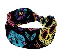 Day of the Dead Skulls Doodle Pattern Stretchy Headbands for Women, Non-Slip Hair Bands Fashion Sports Turban for Yoga Workout Daily Use