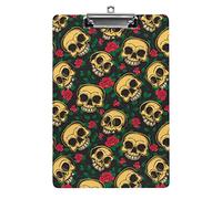 Day of The Dead Skulls Flowers Mexican A4 Size Clipboard Funny Aesthetic Working Studying Letter Standard Clip Board 12.5×8.5 in Hardboard for School Classroom Kids Writing Drawing