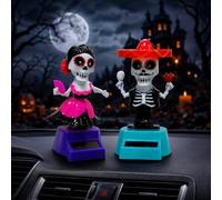 Day of the Dead Solar Figurine Skull Dashboard Ornament 4.72 in