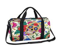 Day of The Dead Sports Duffel Bags Sugar Skull Flower Weekend Overnight Bag Casual Tote Holdall Travel Gym Luggage Duffel Bag for Kids Girls Boys Women Men