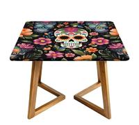 Day Of The Dead Square Tablecloth with Elastic Edgs Sugar Skull Flower Fitted Table Cover Waterproof Topper Cap for Dining Wedding Party Picnic 110cm