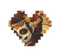 Day Of The Dead Sugar Horror Skull Face Art Printed Jigsaw Puzzle 10.8x12.8 CM, Heart-Shaped Puzzle Challenging Game for Adults, Fun Decorative Wall Decor
