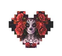 Day Of The Dead Sugar Horror Skull Printed Jigsaw Puzzle 10.8x12.8 CM, Heart-Shaped Puzzle Challenging Game for Adults, Fun Decorative Wall Decor