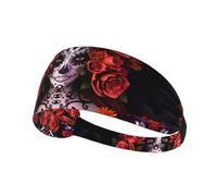 Day Of The Dead Sugar Roses Skull Elastic Exercise Headband for Sports & Workouts