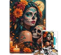 Day of The Dead Sugar Skull-2 Wooden Jigsaw Puzzle for Adults, 300 Pieces | A hands-on home pastime: a clear section-by-section approach alone or together.