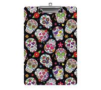 Day of The Dead Sugar Skull A4 Size Clipboard Funny Aesthetic Working Studying Letter Standard Clip Board 12.5×8.5 in Hardboard for School Classroom Kids Writing Drawing