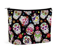 Day of The Dead Sugar Skull Cosmetic Bag Travel Makeup Bags Leather Pouch Organizer Pen Case Pencil Container