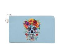Day of The Dead Sugar Skull Custom Canvas Coin Purse Change Wallet Bag Small Makeup Bags for Men Women 7.5 X 4.6 Inch