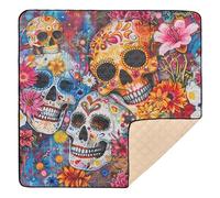 Day of The Dead Sugar Skull Floral Art Print Large Stylish Baby Activity Play Mat for Floor Portable Tummy Time & Crawling Mat for Baby Kids Toddlers Infants, 50'' x 50''
