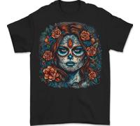 Day of The Dead Sugar Skull Girl Santa Muerte Mens T-Shirt 100% Cotton Black L