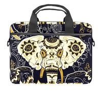 Day of the Dead Sugar Skull Indian Elephant Floral Pattern Laptop Case Bag Sleeve Portable Crossbody Messenger Briefcase w/Strap Handle, 13 14 inch