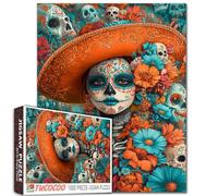 Day of The Dead Sugar Skull Jigsaw Puzzle 1000 Pieces for Adults Students Colorful Mexican Featuring Beautiful Woman with Sombrero Surrounded by Skulls Flowers Puzzles 20×27 Inch Challenging and Fun