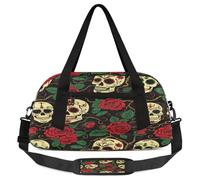 Day of The Dead Sugar Skull Kids Overnight Duffle Bags Boys Girls Teen Rose Skull Sports Gym Bag for Weekender Travel Gymnastics Dance Ballet