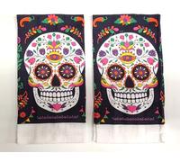 Day of The Dead Sugar Skull Set of 2 Decorative Towels for Bathroom & Kitchen (Black)