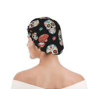 Day Of The Dead Sugar Skull Shower Cap For Women Elastic Edge Bath Caps Waterproof Bathing Hat For Braids Bathing All Hairstyles