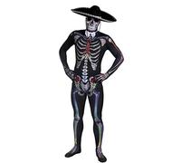 DAY OF THE DEAD SUGAR SKULL SKELETON SKIN SUIT HALLOWEEN FANCY DRESS COSTUME FOR MEN - WITH LARGE DELUXE BLACK FELT SOMBRERO + WHITE SATIN BOWTIE BY ILOVEFANCYDRESS® DIA DE LOS MUERTOS MEXICAN SPANISH SENOR (LARGE-XLARGE)