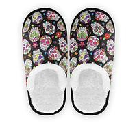 Day Of The Dead Sugar Skull Slipper for Women Men Skull Flower Travel Slippers Foldable Indoor Plush Lining Slip on House Slippers Memory Foam Warm Home Sock Shoes M