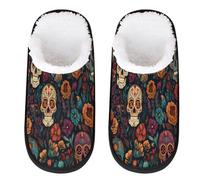 Day Of The Dead Sugar Skull Slipper for Women Men Travel Slippers Foldable Indoor Plush Lining Slip on House Slippers Memory Foam Warm Home Sock Shoes M