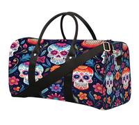 Day of The Dead Sugar Skull Sports Tote Gym Bag for Men & Women, Water Resistant Foldable Travel Duffel Bag, Lightweight Carry-On Weekender Overnight Bag for Workout Hospital