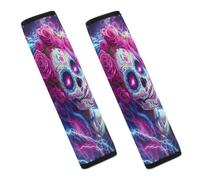 Day of The Dead Sugar Skull Thunder Car Seat Belt Pad Strap Belts Covers Universal Auto Part Accessories 2PCS