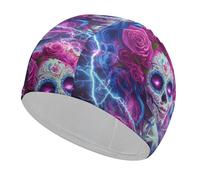 Day of The Dead Sugar Skull Thunder Classic Swim Cap High Elasticity Soft Bathing Caps Lightweight Swimming Hat for Men Women