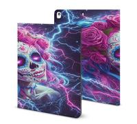 Day of The Dead Sugar Skull Thunder Compatible with iPad Protective Case with Pen Holder Book Style
