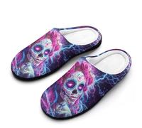 Day of The Dead Sugar Skull Thunder Cotton Slipper Anti-Skid Comfortable Cozy Plush Slippers Indoor House Closed Toe Shoes 7-8（39-40