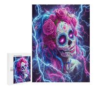 Day of The Dead Sugar Skull Thunder Funny Wooden Picture Vertical Version Puzzle Wood Jigsaw Creative Gift for Adults And Family Game