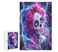 Day of The Dead Sugar Skull Thunder Funny Wooden Picture Vertical Version Puzzle Wood Jigsaw Creative Gift for Adults And Family Game