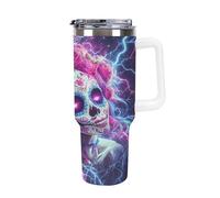 Day of The Dead Sugar Skull Thunder Large Capacity Car Cup 40 Oz Stainless Steel Insulated Travel Cup with Handle Straw