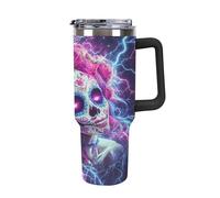 Day of The Dead Sugar Skull Thunder Large Capacity Car Cup 40 Oz Stainless Steel Insulated Travel Cup with Handle Straw